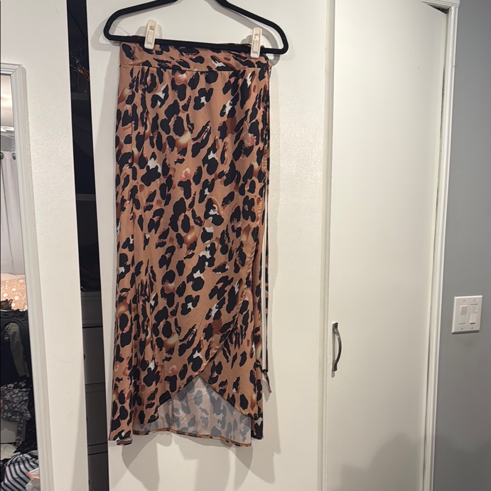 Leopard Print Midi Wrap Skirt